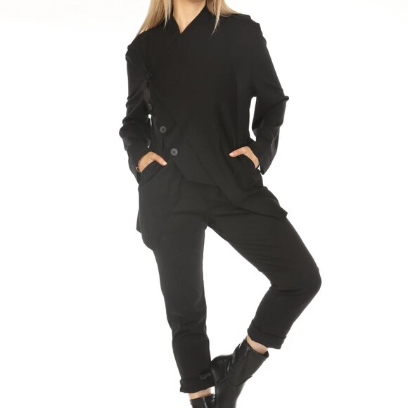 Black Buttoned Asymmetrical Blazer - Picture 3 of 8